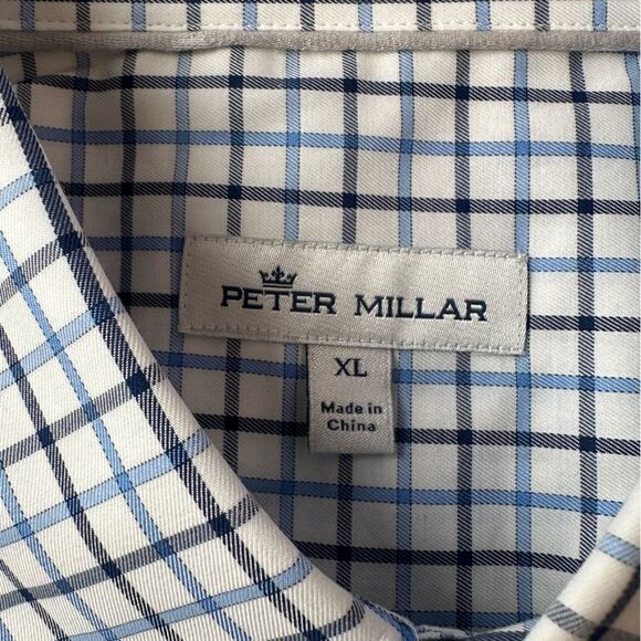 Peter Millar Long Sleeve Button Down in Blue-White-Charcoal Plaid Size XL‎ - Picture 2 of 7